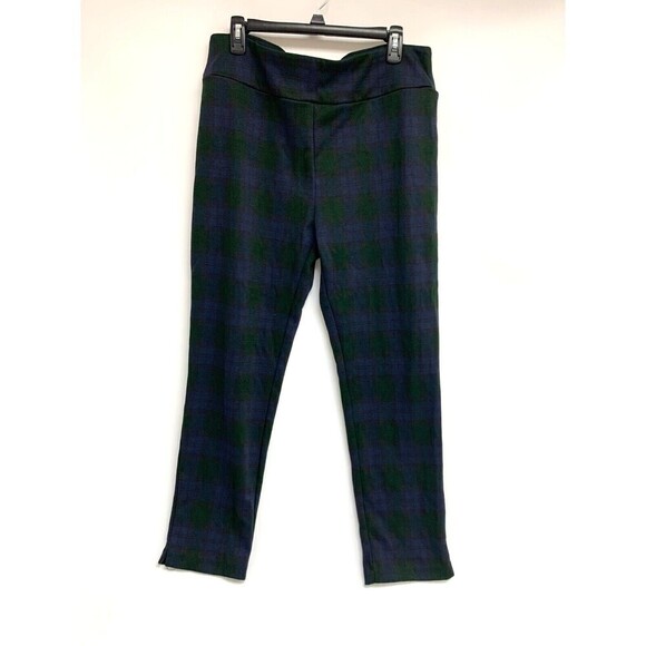 BOGO Soft Surroundings Pull On Pants 2CP62 Blue Green Plaid Soft Large Comfort - Picture 1 of 10